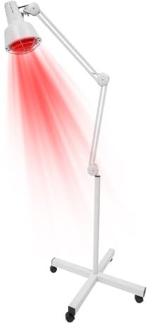 HINOPY 275W Infrarotlampe Wärmelampe Wärmestrahler Rotlicht Lampe mit Rädern Stand für Linderung von Schmerzen in Körperteilen, Wundheilung, Weiß