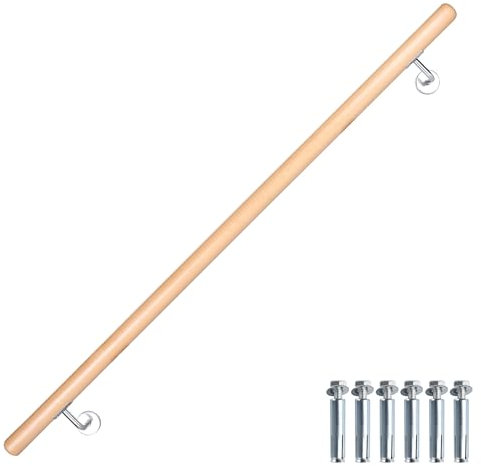 BelovedYard Buche Holz Handlauf Ø 42 mm Treppenhandlauf, 50cm 80cm 100 cm wählbar, rutschfest, wasserbasiert, inkl. Wandhalter & Montage‑Set Länge:50cm