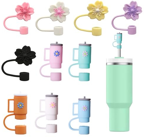 Liuer Stanley Cup Straw Cover,10 Silicone Flower Straw Covers Caps Toppers Reusable Tips Protectors,for Stanley Cup 10mm 0.4in Straws Party Presents