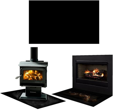 TMK ArtDeko Rechteckige Funkenschutzplatte aus ESG-Sicherheitsglas für Kaminöfen – Schwarz Bodenplatte - 50x52 cm