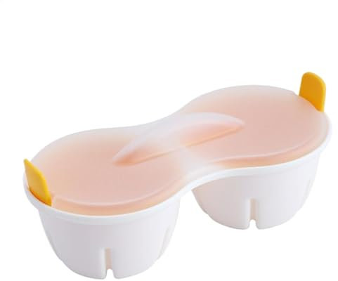 Microwave Egg, Nonstick Poached Maker, 2-Cavity Cooker Poached with Lid, Heat-Resistant & Sturdy Kitchen Gadget for Quick & Easy Cooking, 22x8.7x11 cm, Yellow and Blue