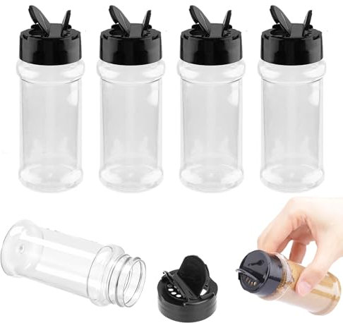 AONAYO 5er Pack Kunststoff GewüRzstreuer,100ml GewüRzbehäLter,Mehrweg GewüRzdosen Leer,Mini Streuer GewüRze,Mit Deckel GewüRzgläSer Rund,Verwendbar GewüRzstreuer Camping