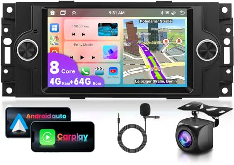 VECHTEL 4G+64G Autoradio für Jeep/Chevrolet/Chrysler/Dodge,8 Kern,6.2 Zoll HD IPS Touchscreen Auto Radio mit DSP Carplay Android Auto GPS Wi-Fi Bluetooth FM RDS Radio Rückfahrkamera