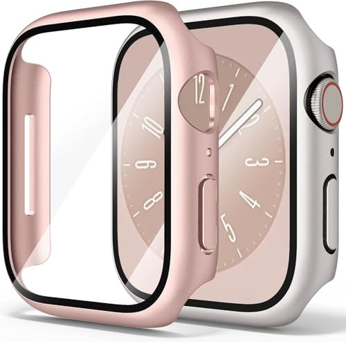 Amzpas 【2 PEZZI】 Cover per Apple Watch Series 10 42mm con Vetro Temperato, Custodia Rigida iWatch Protezione Sottile HD Clear Pellicola Protettiva (Luce stellare+Oro rosa)