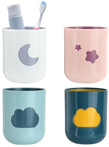4 Stück Kinder Zahnputzbecher Set, Mundwasser Tasse, Trinkbecher Kunststoff | Tragbarer Plastikbecher für das Badezimmer Tragbarer Reise Mundbecher
