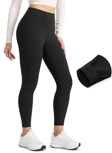 CRZ YOGA Womens Fleece Lined Leggings 25'' - Matte Winter Warm Thermal High Waisted Pants Casual Lounge Yoga Workout Black Small