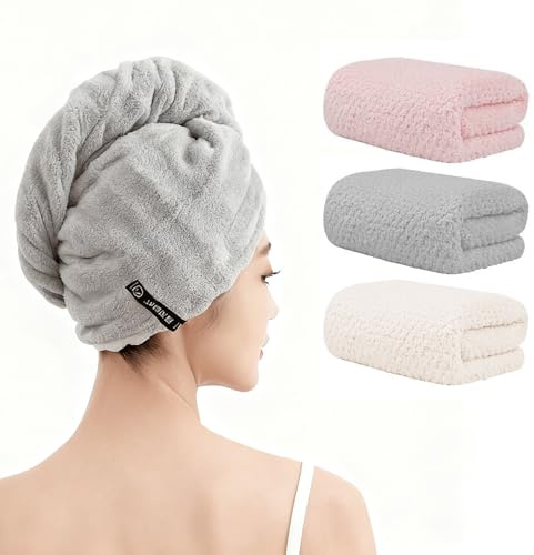 GYYXH Turban Cheveux Microfibre Lot 3, Élastique Absorbant 3 Couleurs | Ultra Absorbant, Séchage Rapide, Anti-Frisottis, Taille Universelle, Lavable Machine, Pour Tous Types Cheveux