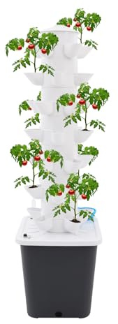 C-Juzarl Hydroponic Growing System mit 12 Schichten, 60 pflanzturm,- Vertikal Hydroponik Turm mit 10L Wassertank, Garden Aeroponic Tower Kit (Grau)