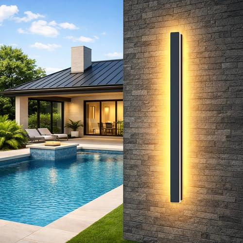 GSALDY Aussenlampe Wand Lange Wandleuchte Aussen LED Außenlampe 20W 100cm | Wasserdicht IP65 Schwarz Außenwandleuchten/Innen Warmes Licht Metall Außenleuchte Für Terrassen Balkon Villa Eingang Treppe