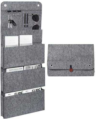 ESYFOR Hängeorganizer 6 Fächer 3 Haken, 80 * 32CM Wandorganizer Hängend Filz Faltbare Große Kapazität Wand Organizer Hängend Tasche für Türen, Badezimmer, Flure, Flur, Büro, Organizer