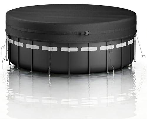 CQQGO Poolabdeckung rund, 420D UV-resistente Sommer & Winter Abdeckung, mit Kordelzug und BodennäGeln Winddicht und ReißFest Verhindern Sie Blätterfall Rund Pool Abdeckplane (305CM)