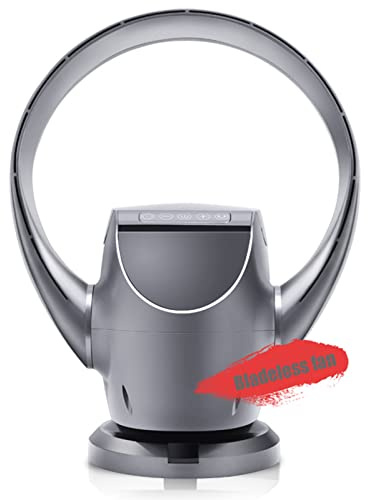 Ventilador de pared sin aspas con control remoto, ventilador eléctrico silencioso de ahorro de energía, viento de 8 velocidades, pantalla táctil grande, ajuste de 180°, giro de 90°