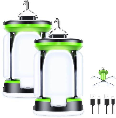 Blukar Camping Lights Rechargeable, 2000L Camping Lantern Lamp Essentials | Dual-purpose Design,7 Light Modes,Super Bright 60 LEDs,Long Battery Life,Outdoor Hanging Tent Accessories for Emergency-2PK