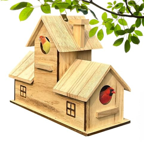 Natürliche Holzhäuschen für kleine Vögel | aus Holz zum Aufhängen für Vögel | Vogelhaus - für Kolibris, Gartenbeobachtung, Hinterhöfe, Balkone, Bäume, Innenräume und Ex