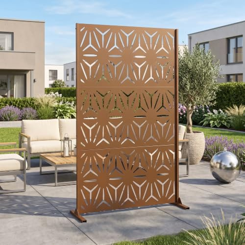 casa.pro Trennwand Kilsturd Raumteiler 180 x 120 cm Sichtschutz Outdoor Indoor Raumtrenner Terrasse Balkon verzinkter Stahl Paravent Braun