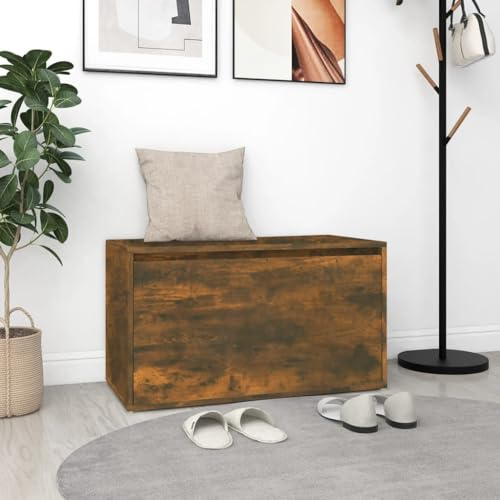 Runheo Flurbank Räuchereiche Holzwerkstoff 80x40x45 cm mit Stauraum und Schublade Garderobenbank Schuhbank für Flur Diele Schlafzimmer und Eingangsbereich