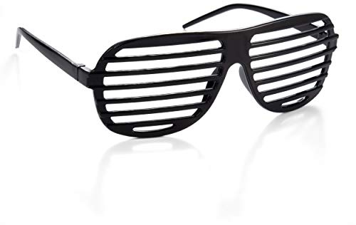 Komonee Black Shutter Shades Fun Novelty Plastic Party Retro Fancy Dress Costume Prop Rave Club Eyewear Disco Adults 80's Sunglasses