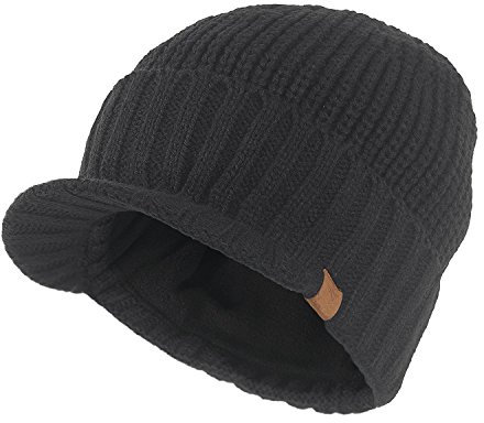 Kuyou Strickmütze mit Schild Herren Winter Visor Beanie Cap (Dunkelgrau)