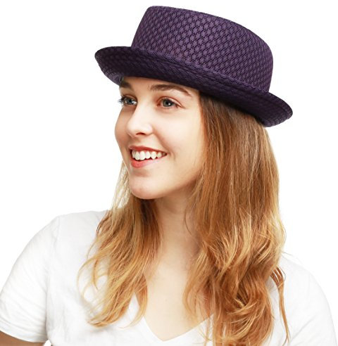 The Hat Depot Unisex-Hut, leicht, klassisch, weich, kühl, Netzstoff, Pork Pie, Violett, L/XL