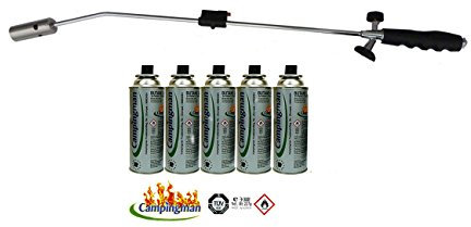 Kinzo Unkrautbrenner mit Zündung + 5 STK Druckgasdosen Abflammgerät Unkrautvertilger