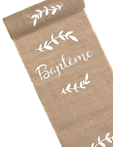Chemin de table en toile de jute Baptême 28 cm x 5 m