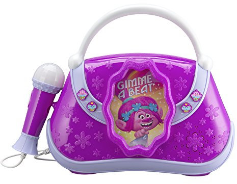 Trolls Sing Along Boombox con micrófono de Trabajo Real Integrado en música y se Puede conectar al Reproductor de MP3