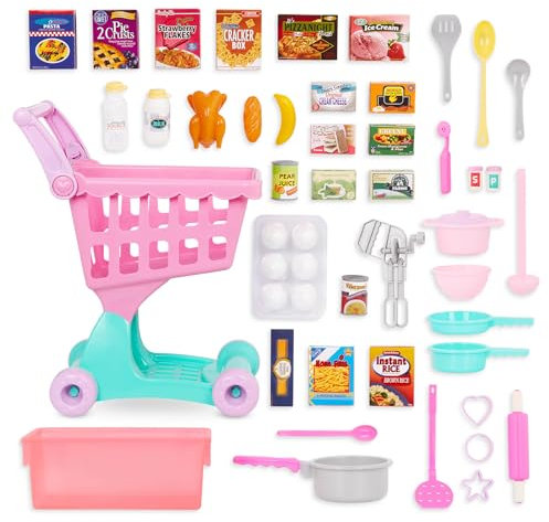 Battat – Shopping Day & Kochgeschirr-Paket – Einkaufswagen & Einkaufsset für Kinder – Spielzeug-Nahrung – Küche spielen – Vorgetäuschtes Spiel – 3 Jahre +