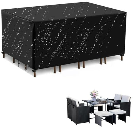 Jianghu Art Abdeckung Gartentisch 220x100x75cm Winterfest Terrassenmöbel Abdeckung, Oxford Gewebe für Outdoor Sofa Tisch Möbelsets, Black Schwerlast 600D Rechteckige Schutzhülle