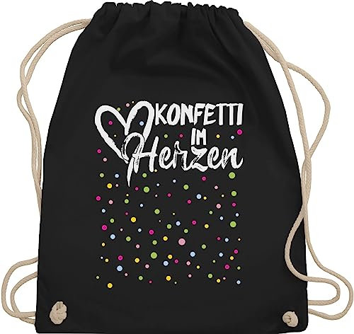 Turnbeutel Rucksack - & Fasching - Taschen - Konfetti im Herzen Karneval I - Unisize - Schwarz - tasche für wurfmaterial karnevalsbeutel faschings herz beutel karnevalstasche karnevals confetti