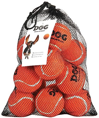 AMA SPORT - Hunde-Tennisbälle (6,3 cm) – mittlere Größe – leuchtend orange – 12 Stück – hohe Sprungkraft und Sichtbarkeit – langlebig und schwimmend – inklusive Aufbewahrungstasche
