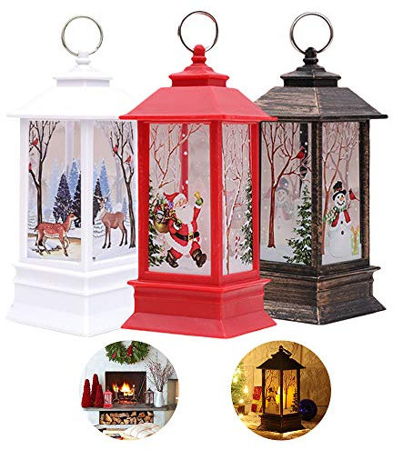 Christmas Outdoor Lights Sale, 3 PCS Christmas Decorations Lights Xmas Candle with LED Tea Light Elk Snowman Santa Claus light for Christmas Party Decor