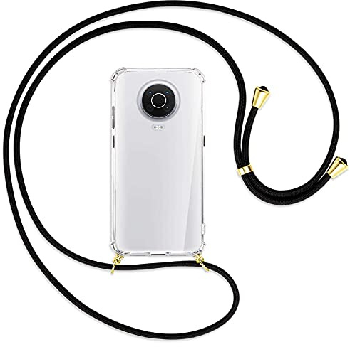 mtb more energy® Handykette kompatibel mit Nokia G10, Nokia G20 (6.52'') - schwarz/Gold - Smartphone Hülle zum Umhängen - Anti Shock Strong Strong TPU Case