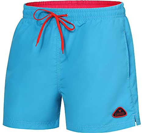 Ladeheid Herren Badehose Badeshorts Schwimmhose Bademode Strandmode LAZA1003 (Azurblau Korallenrot, M)