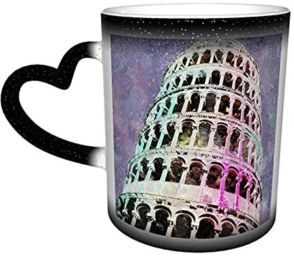 Oaieltj Mug amusant qui change de chaleur, tour de Pise personnalisable sensible à la chaleur, tasse à café magique avec changement de couleur