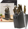 NANFANG Damascus Kitchen Knife Set, 9PCS Japanese Professional Chef Knives with Beech Knife Block, 67 Layers VG10 Damascus Steel (Grey)