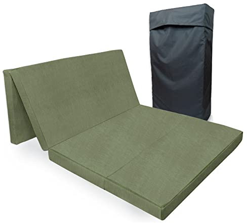 Tom'Shop Gästematratze (VAR Grün 195x115x8 cm) Klappmatratze 4-teilige Faltmatratze Gästematratze Reisebett Schaumstoff Matratze zusammenklappbar mit Tasche