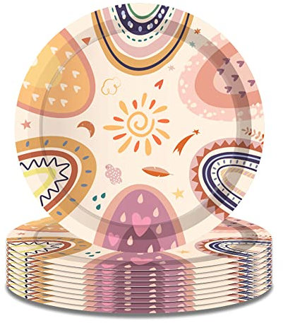 24 Pack 7 Boho Rainbow Party Paper Plates Rainbow Colorful Theme Series Disposable rainbow birthday decorations For Baby Shower Birthday Dinnerware Decorations