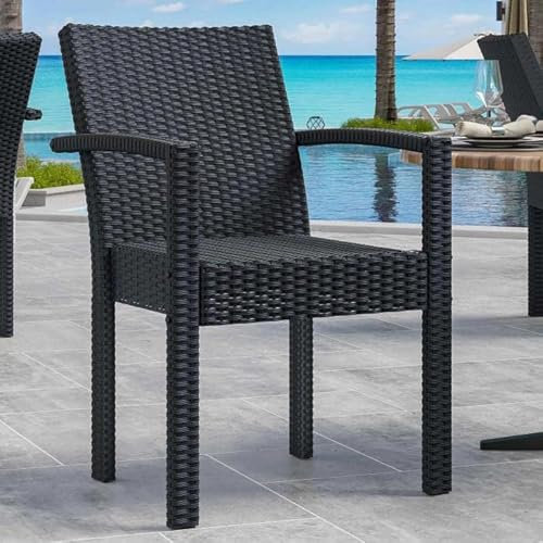 GGMMÖBEL 4er-Set Rhodos | Terrassen Rattanstuhl | Schwarz | Kunststoff | Stapelbar | Gastro Rattanstuhl, Outdoor Rattanstuhl, Bistro Rattanstuhl