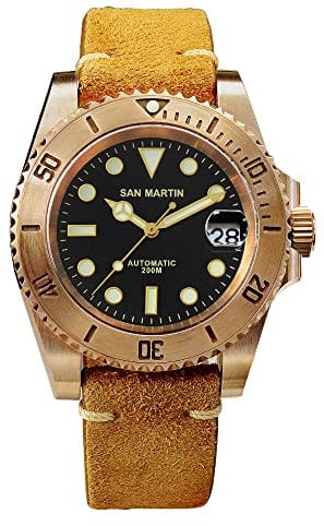 LOve Peace San Martin SN017Q Diver CuSn8 Bronze Water Ghost Luxus Herrenuhren Saphirglas Automatische mechanische Armbanduhren, Schwarzes Zifferblatt, Retro