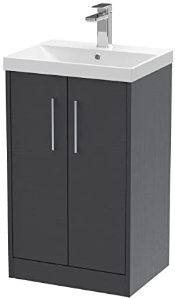 Hudson Reed JNU2201D Juno Modern Bathroom Floor Standing 2-Door Vanity with Thin-Edge Ceramic Basin, Graphite Grey