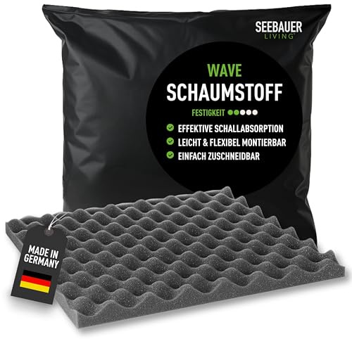 SEEBAUER living Akustikschaumstoff WAVE Noppenschaumstoff Schallschutz Akustikpaneel (100 x 70 x 3 cm)