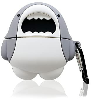 Funwaretech Hülle Kompatibel mit Airpods Pro 1st&2nd mit Karabiner,Funny Cute Kawaii Silikon 3D Schutzhülle und Haut Case Kompatibel mit Apple Airpods Pro 1st&2nd,Kabelloses Laden-Shark