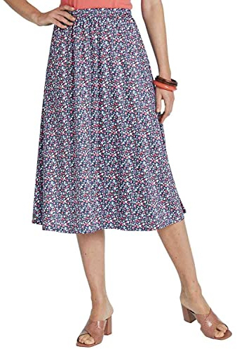 Chums Ladies Floral Print Skirt with Easy Pull-On Elasticated Waist Petite (25) & Regular (27) Length Navy Coral Print 20 Petite