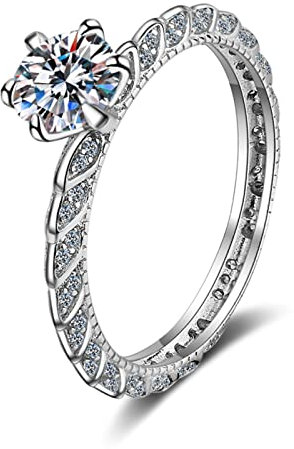 Ring Damen Zirkon, Ringe Damen 925 Sterling Silber 6-Polig Weiß 6,5 mm Verlobungsring Gr 57 (18.1) Eheringe Schmuck
