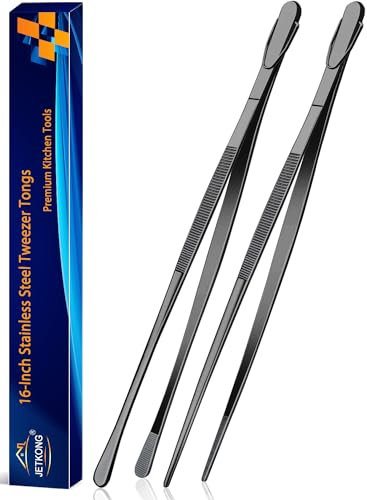 JETKONG 2 pinzas de cocina resistentes de 16 pulgadas, pinzas finas de cocina extra largas de acero inoxidable (negro)