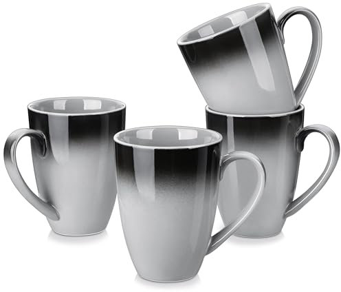 LOVECASA Kaffeebecher Set, 4-teiliges Kaffeetassen Set, Kaffeetassen Teetassen aus Steinzeug mit Henkel, Kaffeetasse Groß 550ml Becher Teetasse Kaffeebecher Bechersets | Schwarzer-Grauer Farbverlauf