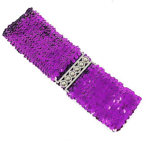 Cadoline Breiter, großer Paillettengürtel, violetter Gürtel, Länge/Breite 56 x 7 cm, elastische Taille, Paillette-Stil