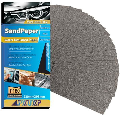 ALPXUXP Schleifpapier P180 Körnung 30 Stück Nass und Trocken Profi Wasser Schmirgelpapier,für Auto|Metall|Holzmöbel|Stein|Lack|Glas，23 x 9cm