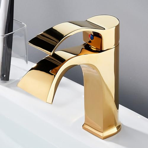 ZYCDP Miscelatore a Cascata per Lavabo Rubinetto Bagno Monocomando Rubinetto Bidet Cascata Rubinetto Bagno Lavabo Ottone, Oro