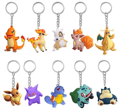 Diyxisk Schlüsselanhänger, 10 Stück Silikon Schlüsselringe, Niedlich Anime Schlüsselbund, Personalisierter Schlüsselanhänger, für Kinder Gastgeschenke den Geburtstag, Schultasche Decor Keychain